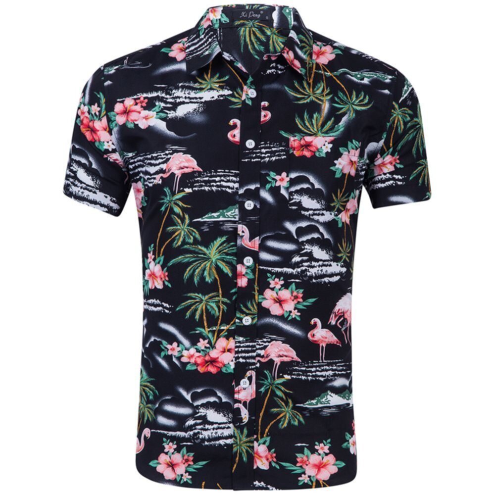 Summer Short Sleeve Lapel Shirt OEM Printed Men′s Blouses